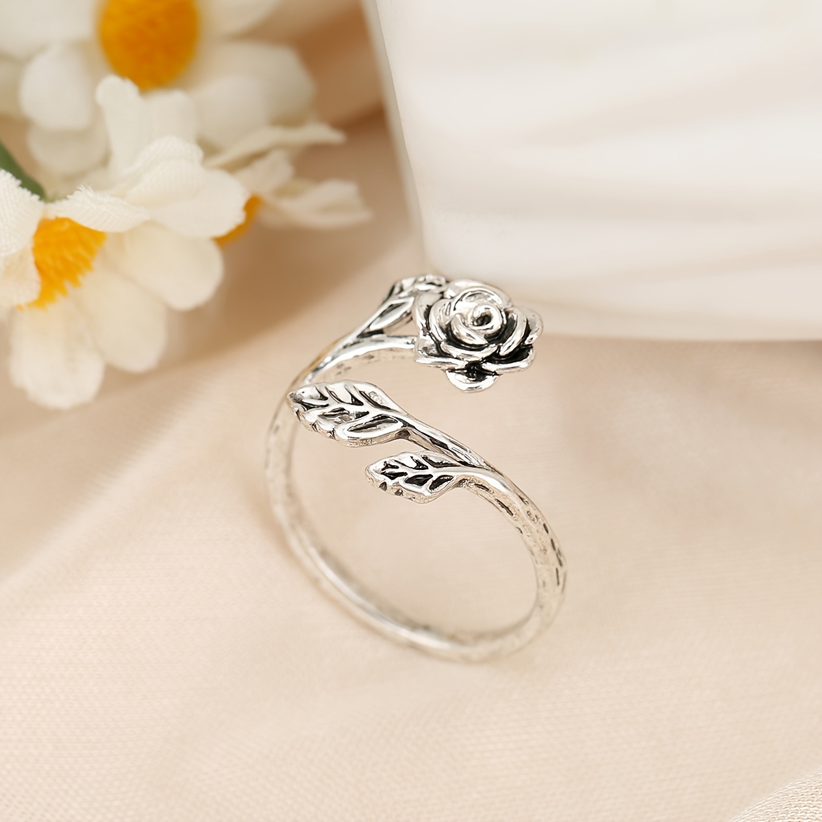 Bohemian Adjustable Rose Ring Golden Plated Copper Floral